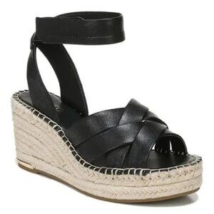 Franco Sarto Carmina Leather Wedge Espadrille Sandals - Black - Size 9